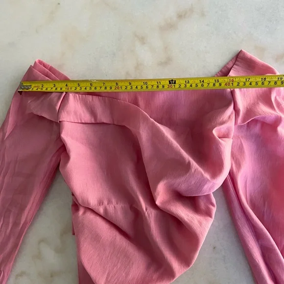 TOPSHOP Off the Shoulder Pink Long Sleeve Ruched Blouse Flirty Girly Top Blouse - Picture 8 of 12
